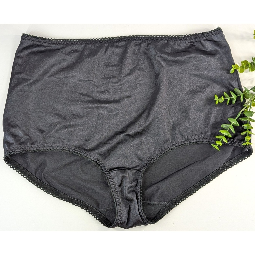 NWOT-3XL😍Vassarette Vintage Panties Full Briefs Black Nylon Spandex Panty Sissy